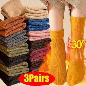 3 Pairs Women Men Winter Socks Warm Thicken Thermal Snow Boots Floor Socks Soft Velvet Cashmere Sock Sleep Solid Color Home Floor Sock