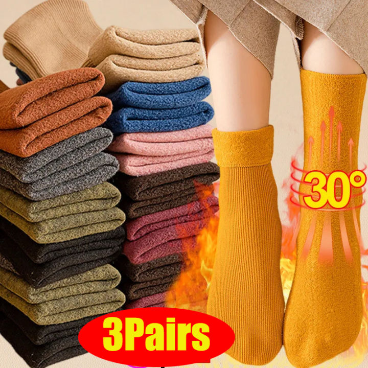 3 Pairs Women Men Winter Socks Warm Thicken Thermal Snow Boots Floor ...