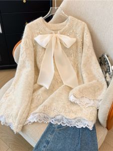 AIYITI | Relaxed Beaded Bow Lace Knit Sweater