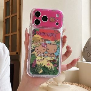 Sanrio | Ốp Điện Thoại Hello Kitty Da Đen Cho iPhone 17/16/15 Pro Max Chống Sốc Chống Xước Chống Nước Thiết Kế Hoàng Hôn Hawaii