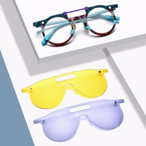 HEPIDEM Acetate Glasses Frame Men Brand Design Square Sun Clip on Eyeglasses with Night Vision & Polarized Lens y2k 9393