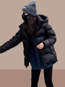 Black Puffer Jacket Womens Winter Fashion Loose Short Cotton Coat Bread Style Korean Version Straight Tube Long Sleeve