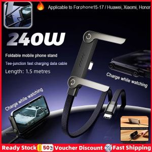 [HOT SALE] Aitemay New Creative 240W High Power Fast Charging Data Cable With Flexible Phone Holder 2 IN1 Type-C Chargers Rechargeable Mobile Phone Stand For Mobile Phone