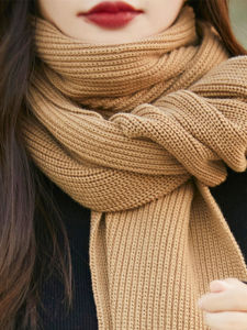 Thickened Pure Cotton Knitted Scarf Womens Winter Autumn Warm Multi-Functional Shawl Versatile Solid Color Neck Warmer