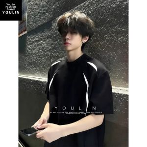 YOULIN | Deconstructed Collage T-shirt Mens Small Collar Heavy Shoulder Cleanfit