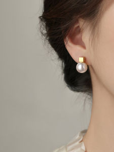 Luxurious 999 Silver Pearl Earrings & Women's Fashion Jewelry: Fresh Out Geometric Pattern Hoop Earrings in Korean Style