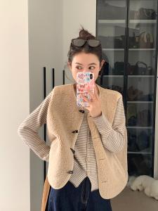 Korean Style Lazy Unique Lamb Fur Warm Vest Loose Sleeveless Womens Soft Cozy Shoulder Pad Jacket Autumn Winter Outerwear