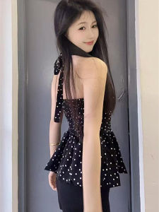 Áo Ba Lỗ Cổ Treo in Hoa Đen Thanh Lịch Áo Ba Lỗ Hở Lưng Thời Trang Nữ Thiết Kế Cổ Điển Thường Ngày Mùa Hè 2025