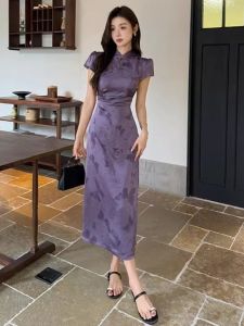 CHANGTONG | New Chinese Style Aesthetic Improved Elegant Satin Butterfly Printed Dress