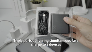 Huntkey GaN 100W Fast Charger Type C Adapter 3 Ports PD 3.0 PPS QC 3.0 Charger for Laptop MacBook Pro Air iPhone 16 15 Samsung S24 Android with Free 100W 5A Cable