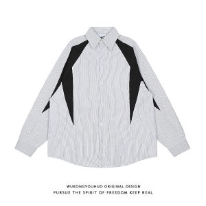 American Trendy Retro Loose Long Sleeve Striped Shirt