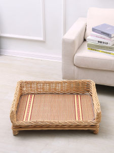 Summer Kennel Rattan Solid Wood All Year Round Neutral Dog Bed Small Medium and Large Dogs Pet Bed Teddy Ground Moisture-Proof Cat Bed
