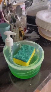 【GIFT】Round Soap Dispenser – Thickened Pump Bottle for Dishwashing Liquid with Sponge - Space Saving Kitchen Cleaning Tool 1000ML Multi-functional Soap Dispenser Scrubber Holder
