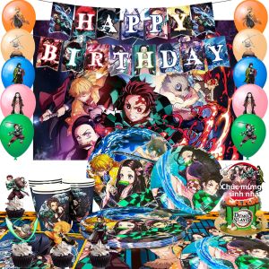 Bộ Trang Trí Tiệc Sinh Nhật Demon Slayer 82 Chiếc - Bộ Đồ Ăn Dùng Cho Các Sự Kiện Tiệc Tùng