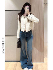 American Style Low Waist Wide Leg Denim Pants Women Loose Slimming Super Beautiful Lazy Loose Straight Floor-Length Pants