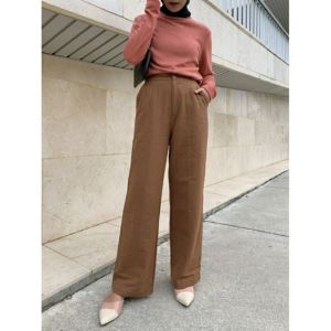 Kulot Linen Rami Highwaist Pinggang Karet Wide Leg Cullote