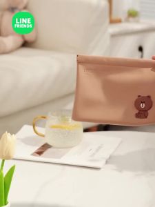 LINE FRIENDS Brown PU Leather Flannel Lined Mini Bag Splash Proof Protection Tatak LFB225