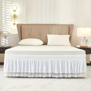One white fringed elastic bed skirt hollow fringed lace bed skirt under-bed covering skirt stretchable elastic bed skirt