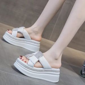 Womens Summer Water Diamond Thick Sole Sandals and Slippers Versatile Fashion Wedge Sandals for Women