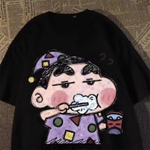 Bandai | 2026 Summer Fashion Crayon Shin-chan Cat Cosplay Mens Cotton O-Neck Short Sleeve T-shirt Breathable Cute Anime Streetwear Kids