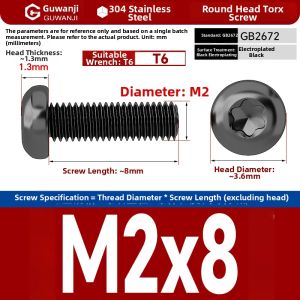 GUWANJI | Black 304 Stainless Steel Torx Head Tamper-Resistant Button Head Socket Screws