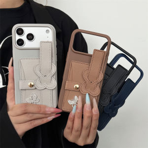 With Wallet Card Holder Polka Dot Phone Case for iPhone 17 Pro Max 16 15 14 13 12 11 Leather WristBand Strap Shockproof Cover