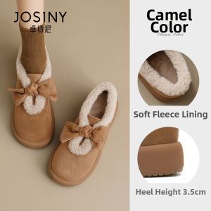 Josiny | Warm Plush Bow Decorated Soft Sole Womens Shoes