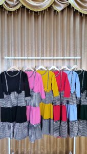 GAMIS AISYAH TINGKAT KOMBINASI KOTAK DRESS CANTIK ANAK GL FASHION