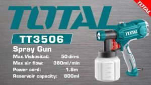 Máy phun sơn bằng điện cầm tay 3 chế độ TOTAL TT3506 công suất 450W sơn đa năng sơn nhà sơn gỗ tường kim loại kèm1 ly đo độ nhớt kim làm sạch vòi phun