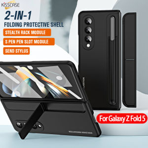 【Detachable Pen Slot & Bracket】KISSCASE For Samsung Z Fold5 Case With Pen Multi-Functional 2-in-1 Invisible Holder Stand Removable Pen Slot Full Cover Screen Tempered Glass Protective Film Anti-fall Protective Shell For Galaxy Zfold5 Fold4 5G