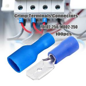 100Pcs Female&Male Insulated Spade Crimp Terminal Electrical Wire Terminal Blue