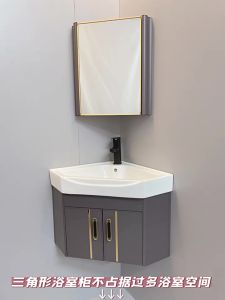 HT 【Damaged replacement】Grey  Triangular wash basin cabinet Bathroom Basin Cabinet Basin Set with Mirror and Shelf 【Damaged replacement】