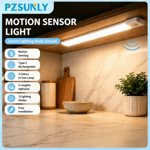 LED Cabinet Light Motion Sensor 3 Color Type-C Rechargeable Magnetic Battery Display Lamp Kitchen Wardrobe Bedroom Indoor Light