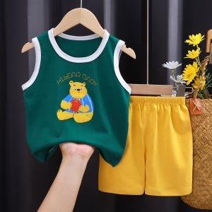 Bộ Đồ Mùa Hè Bằng Cotton Nguyên Chất Cho Trẻ Em Áo Vest Mỏng Không Tay Áo Và Quần Cho Bé Trai Và Bé Gái Bộ Đồ Trẻ Em