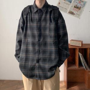 Fall and Winter Extra Large Size 150.00kg Gingham Brushed Shirt Coat Mens Retro Hong Kong Style Chic Jacket Trendy Ins Tops