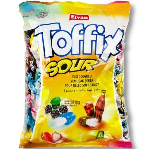ELVAN Toffix SOUR Juicy Fruit Soft Candy 1000g Original Sour Flavor Mixed Bag Turkish Snacks Gel Candy Fruit Flavor