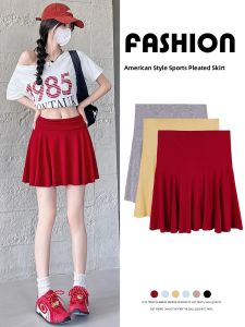 NIANDAIJINGDIAN | Red High-Waist Sporty Tennis Skirt Womens Mini A-Line Pleated Anti-Light Short Skirts Summer New Style Comfortable Skirt Pants