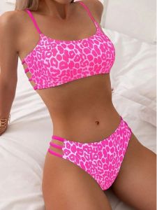Bikini Hai Mảnh in Họa Tiết Da Báo Leopard Bộ Đồ Thể Thao Thường Ngày Cho Nữ Quần Short Áo Hở Vai Tùy Chọn Màu Sắc