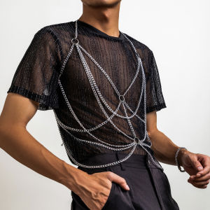 Ingemark | Ingemark Rock Multilayer Metal Tassels Waist Belly Chain Necklace for Men Punk Silver Color Summer Party Beach Club Body Jewelry