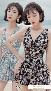 Bộ đồ bơi nữ quần đùi liền bộ đồ đi biển có mút ngực GLSWIM097