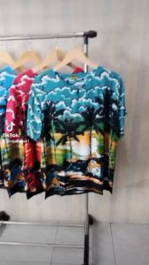 Terlaris Baju Pantai Pria/Kaos Pantai/Baju Bali/Kaos Barong Bali - Bahan Katun Halus dan Nyaman - Panjang 74cm - Lingkar Dada 110-115cm - Muat Berat Badan hingga 75kg (REALPICT)
