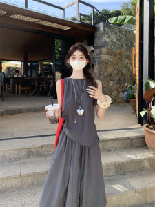 European Goods Summer Clothes Matching a Whole Stylish Sleeveless Vest Tops with High Waist Bud Skirt Womens Two-piece Set