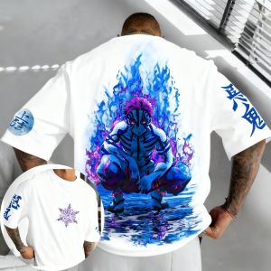 Bandai | Demon Slayer Akaza Pure Cotton T-shirt 2026 Summer Hot Anime Printed Loose American Casual Parent Child Short Sleeve Top