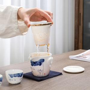 White Jade Portable Travel Tea Set High-Grade Quick Cup White Porcelain One Pot Two Cups Outdoor Tea Set Camping Cosmetics Bag