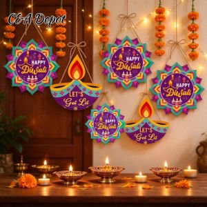 [Deepavali Decorations]Figurine Diwali Hanging Decoration Happy Diwali Door Hanger Traditional Diya & Mandala Wall Ornament for Home Front Door Office Deepavali Festival Party Home Decor