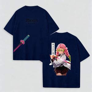 Bandai | Mens Demon Slayer Mitsuri T-Shirt Navy Blue Kanroji Anime Graphic Cotton Tee for Casual Otaku Daily Streetwear Campus Home