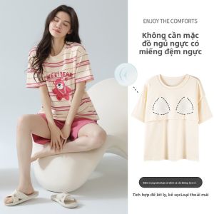 Bộ đồ ngủ MiiOW cho nữ làm  vải cotton có đệm ngực tay ngắn quần ngắn thoáng khí