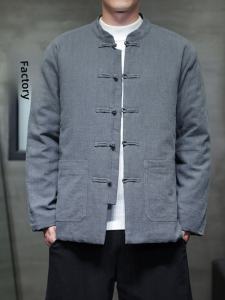 Thickened Warmth Mens Tang Suit Cotton Jacket Winter Loose Fit Long Sleeve Business Casual Style Embroidered Button Coat