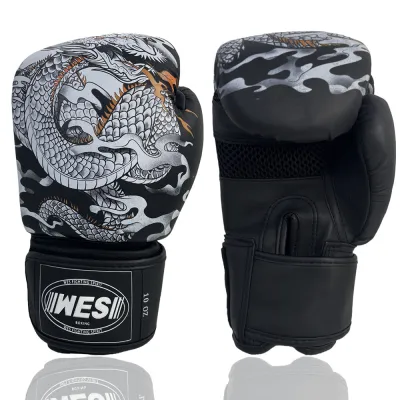 factory direct sale processing price product Traditional Chinese dragon pattern design boxing gloves matte black 10oz high quality mma sanda punch bag gloves
