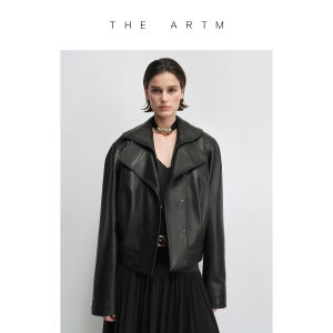 Light Treated Sheepskin Double Layer Collar Wrinkle Design Leather Jacket